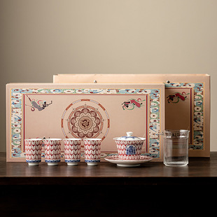 Wenchuang Dunhuang Thousand Buddha Kung Fu Tea Set suit Tea Maker Tea Bowl Home Tea Tea Complete Set of Gift Box Accompanying Gift