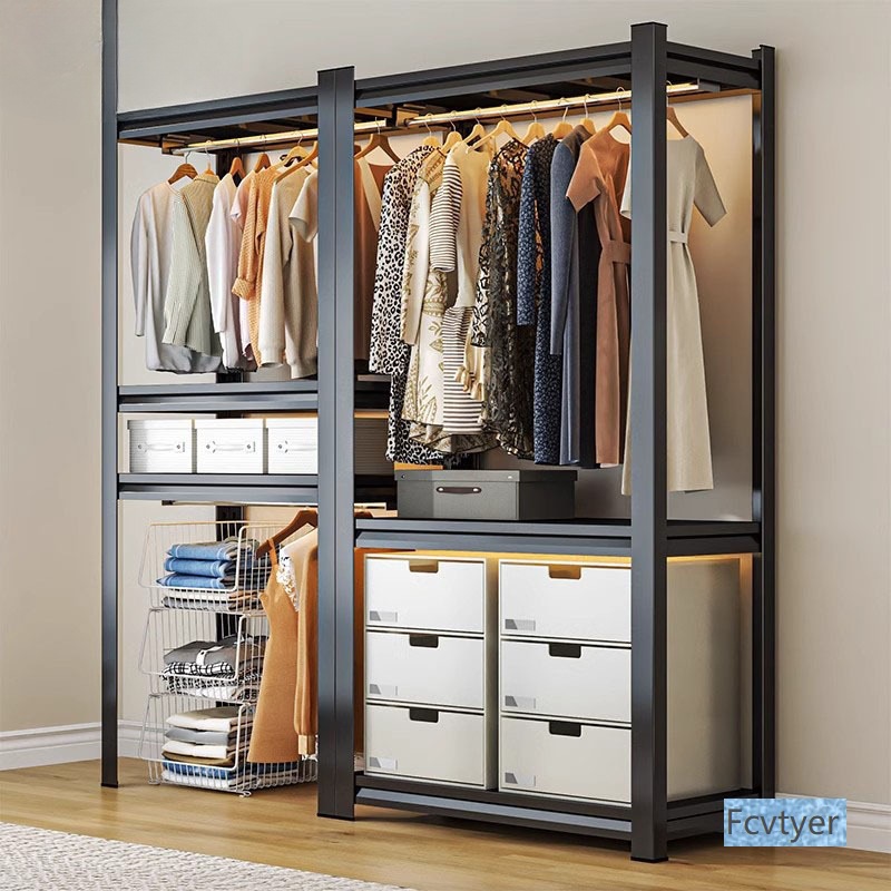 Fitbo Shelf Wardrobe Household Clothes Rack Floor-Standing Bedroom Storage Rack Coat Rack Steel Open Rental House