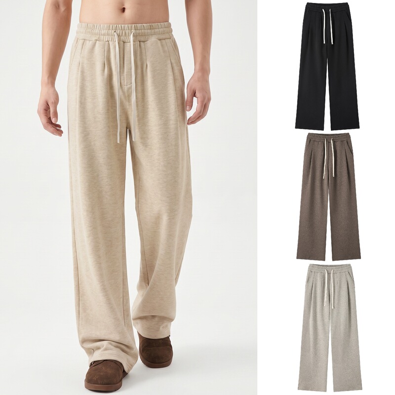 American casual old money style loose straight pants, clean fit, relaxed solid color, drapey, versatile men's sports sweatpants American casual old money style loose straight pants, clean fit, relaxed solid color, drapey, versatile men's sports sweatpants
