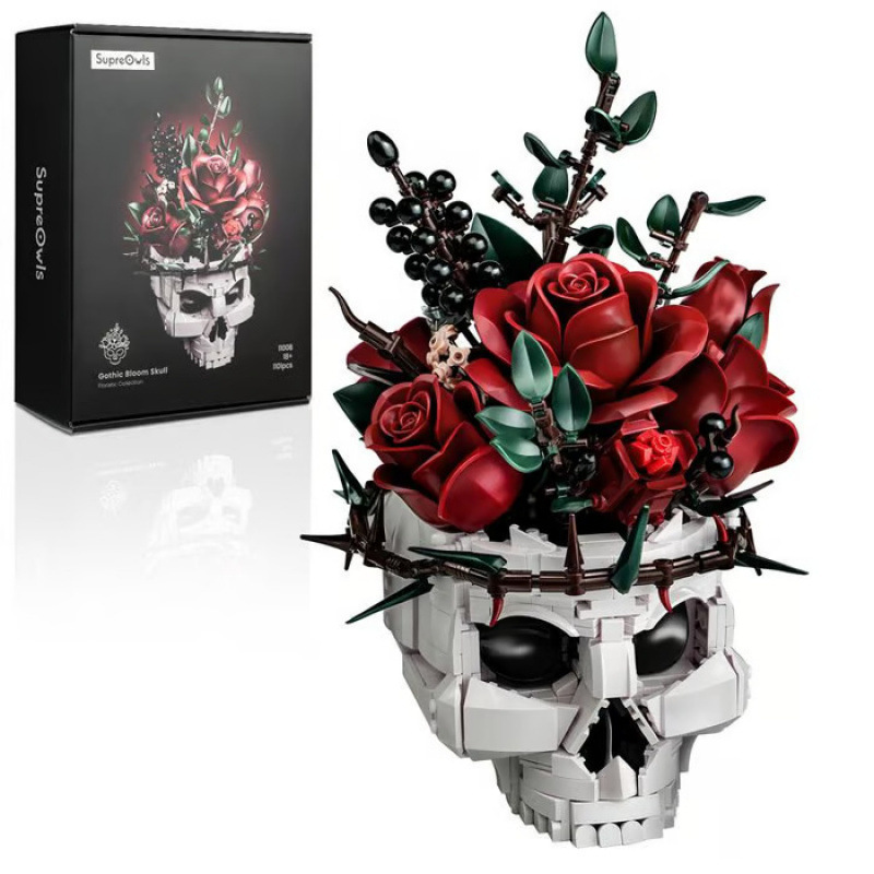 Cross-border new Gothic Skull Rose Building Set for Adults skull…