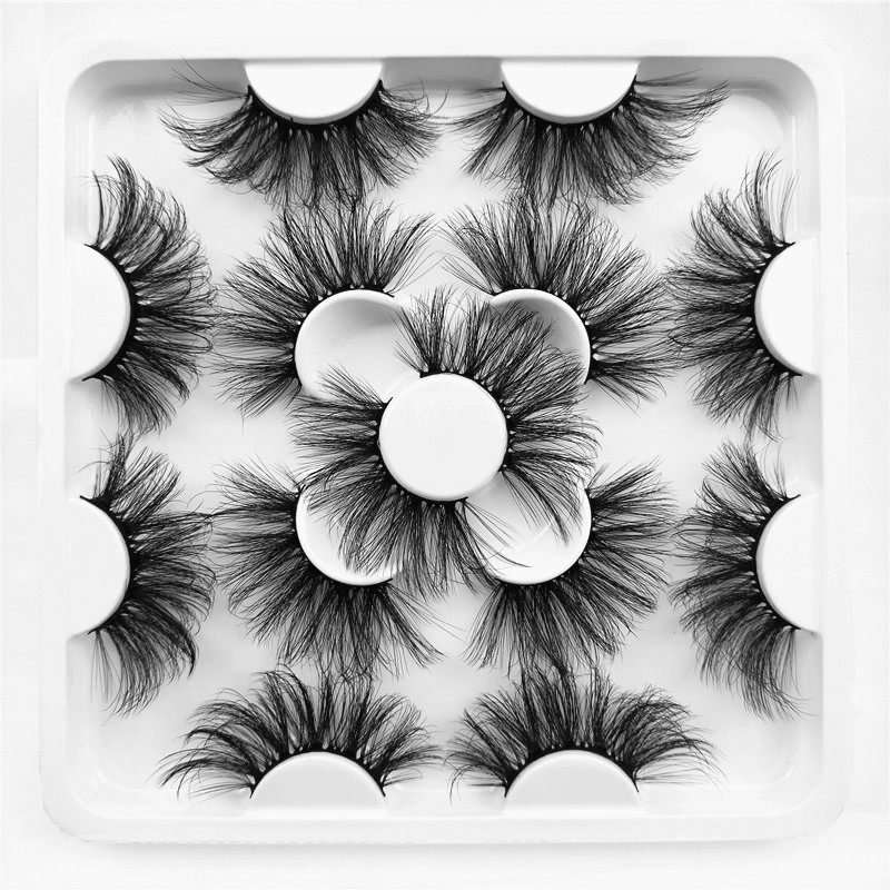 25mm False Eyelashes Thick Cross Lengthening Exaggerated Export Popular 8D Eyelashes Square Plate Seven Pairs of Eyelashes