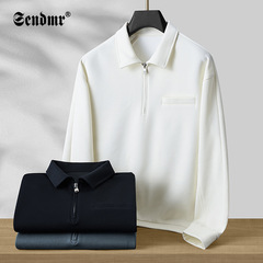 秋の軽贅沢男性POLO半カーディガンジッパー襟長袖tシャツゆるいカジュアルファッションビジネスセーター男