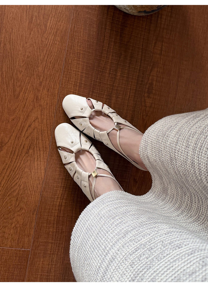 Sandal cao gót nữ mũi nhọn hở mũi, gót 5.5 cm, phong cách vintage đinh tán rỗng — Xám xanh chi tiết 23