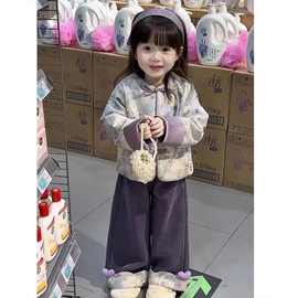 女童新中式唐装套装2024新款儿童夹棉保暖上衣小女孩国风盘扣外套