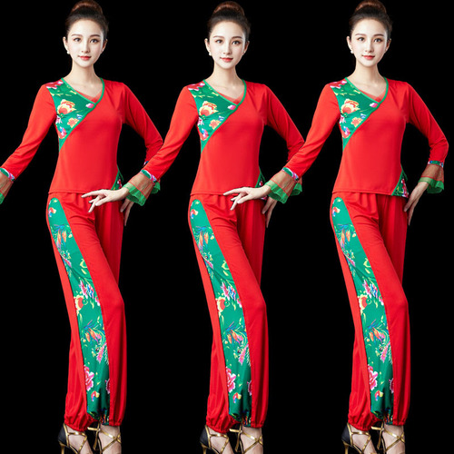Jiangxi Fazhengdahong new square dance costume suit for middle-aged and elderly women Yangko dance long-sleeved bloomers performance