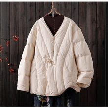 手塞棉衣文艺中式茶服羽绒棉服简约保暖宽松百搭V领棉衣外套 冬季