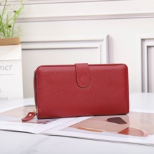 头层牛皮长款女钱包时尚手机包真皮钱夹欧美多卡位手机包Wallet