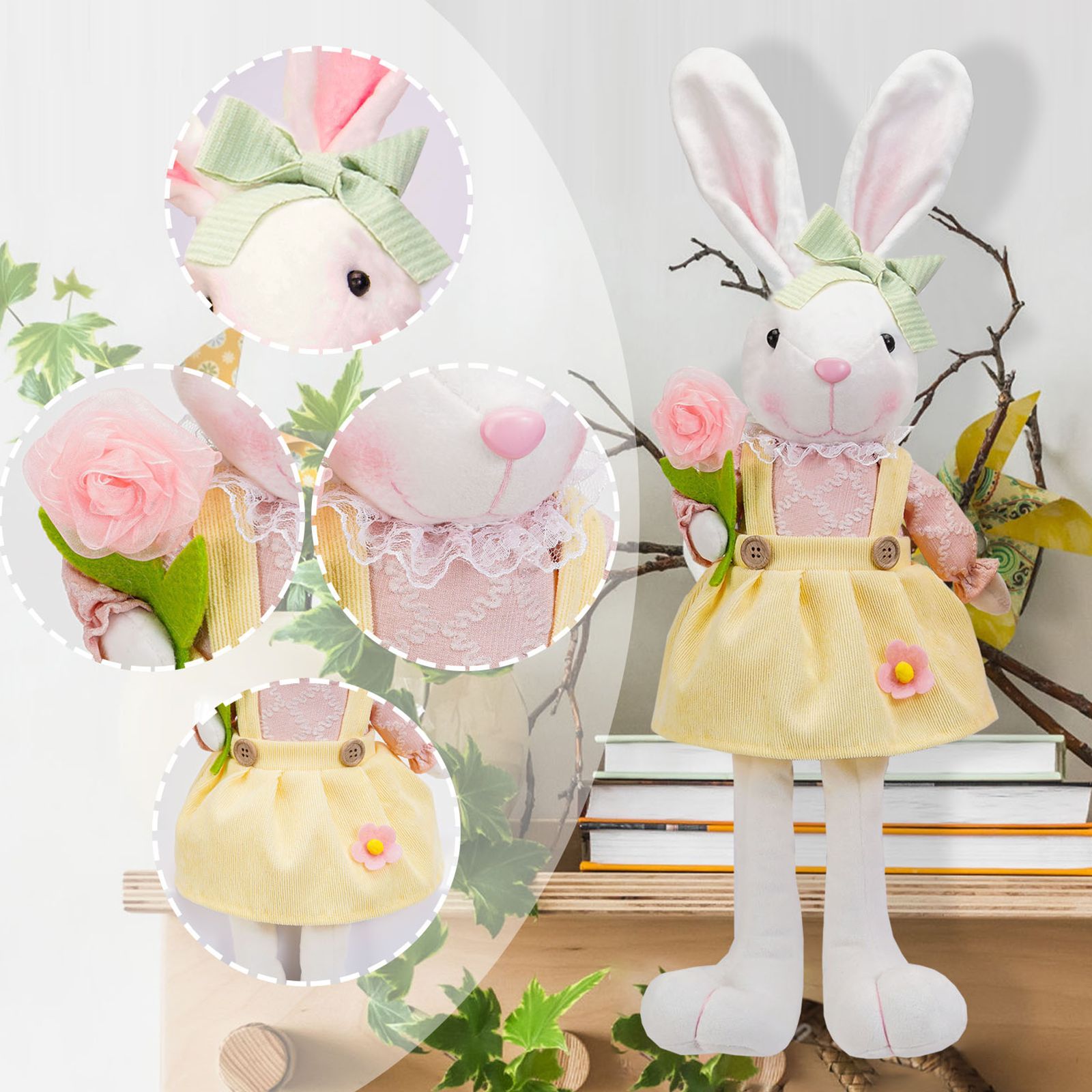 Transfronterizo nueva muñeca de Pascua con rábano que sostiene linda flor muñeca de conejo decoración ambiente de vacaciones Decoración