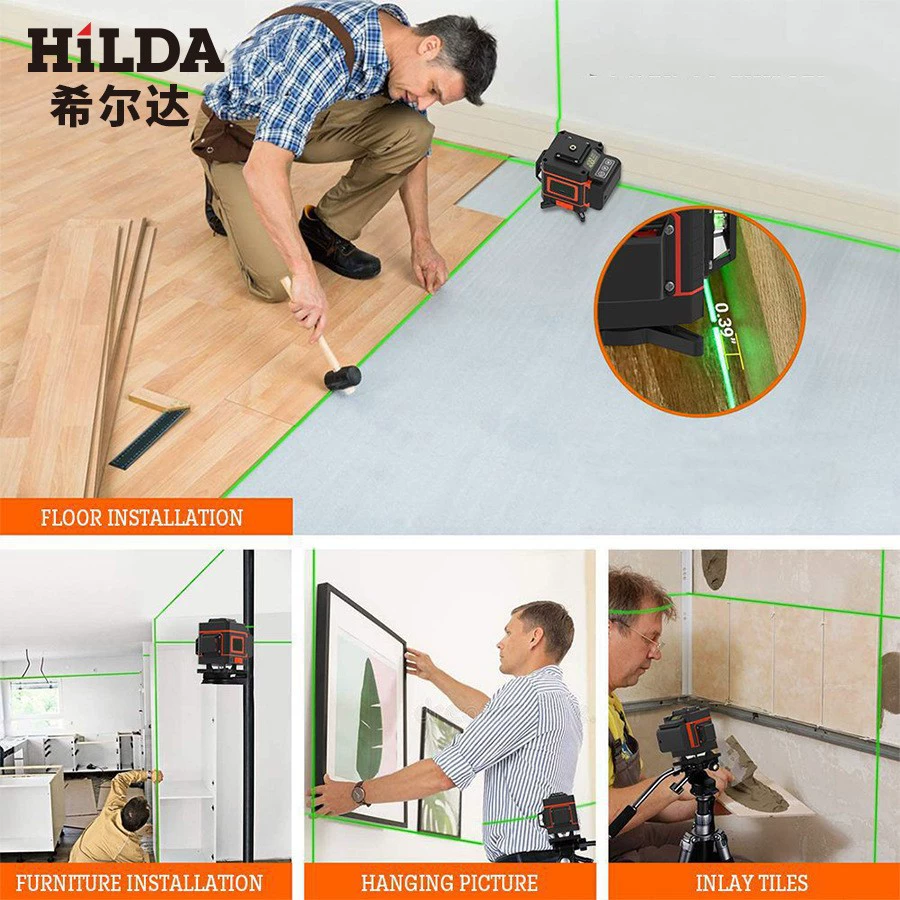Hilda Horizontal 12 Line 3D16 Line 4D Green Light Level High -precision automatic automatic automatic wire paving brick wall instrument