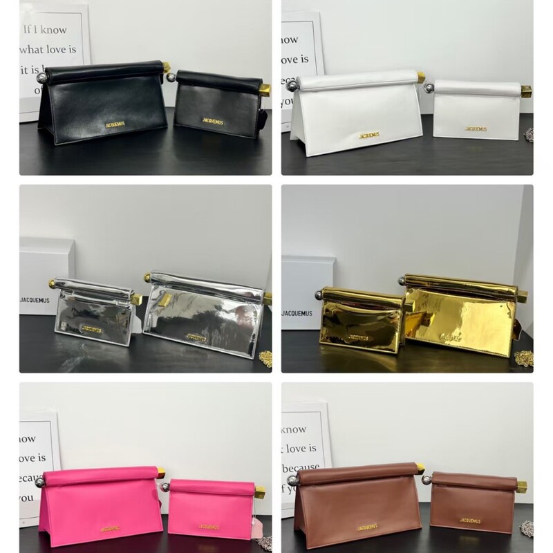 Jacquemus New Fashion Versatile Solid Color Clutch Bag Small Square Bag Shoulder Crossbody Small Bag Rolled Edge Chain Bag