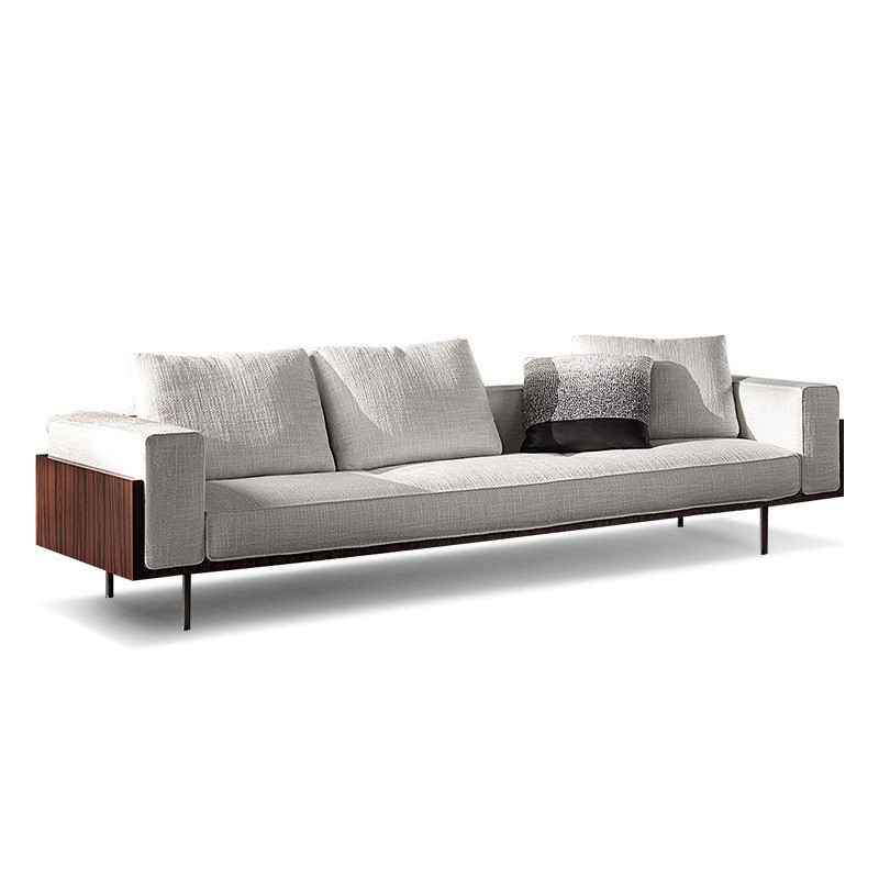 Brazilian-style minimalist leather sofa with top-grain cowhide, simple living room straight combination of solid wood and fabric sofa