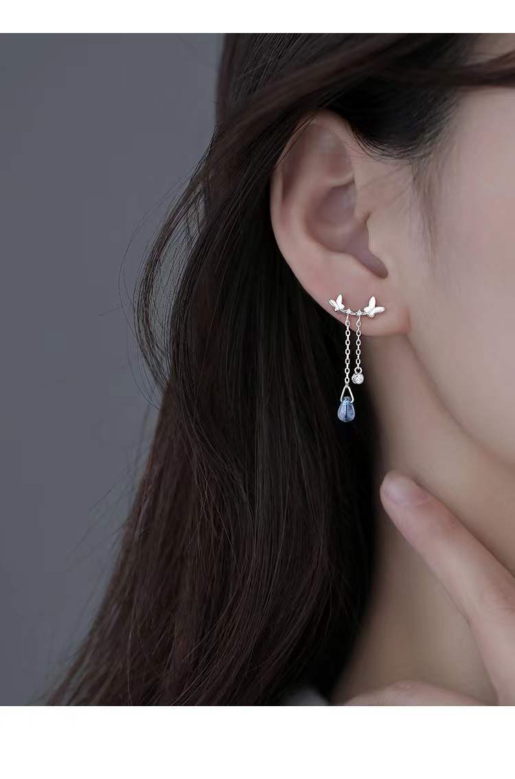 6g Weight 925 Sterling Silver Ear Needle Material 1 Pair 925 Sterling Silver Glass Butterfly Drop Earrings
