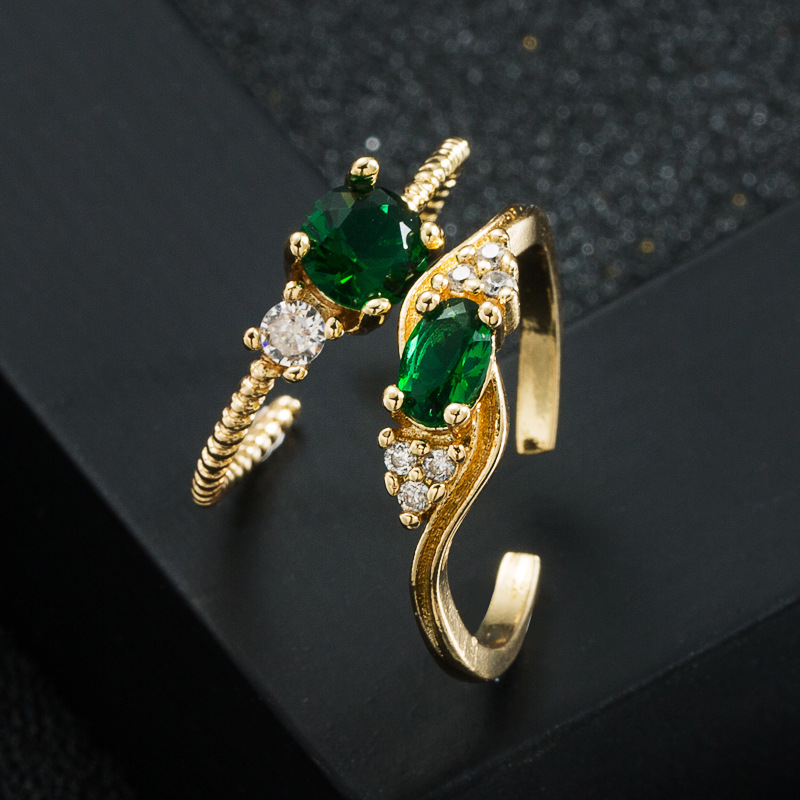 Fashion 18K Gold Copper Micro Inlaid Zircon Geometric Open Little Finger Ring