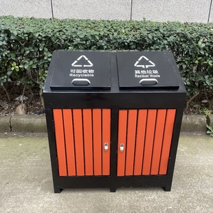 Community outdoor sorting trash can outdoor steel wood metal fruit shell box garden street large capacity trash can in stock