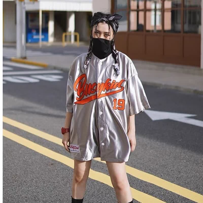 Summer Men's and Women's Large Size Silver Short-Sleeved Handsome Casual High-End College Style Solid Color Outer Short-Sleeved Shirts