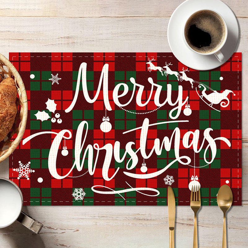 クリスマスの赤い格子柄のプレースマット、洋食レストランのテーブルデコレーション、ホリデー断熱マット、越境レストランのテーブルマット卸売|undefined