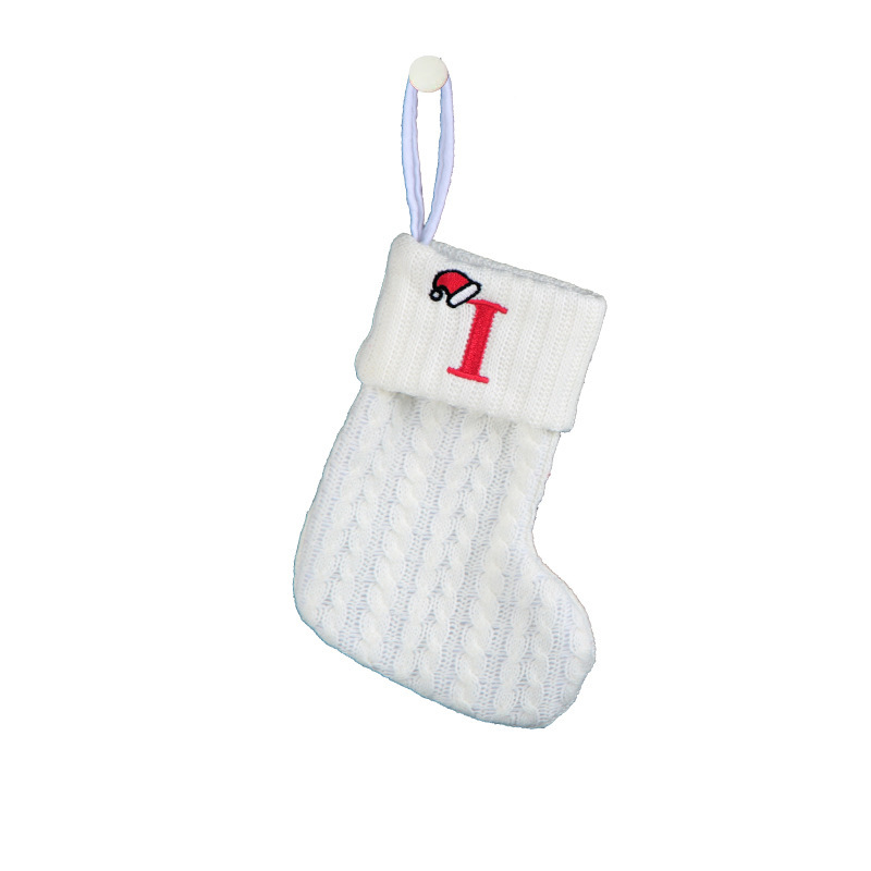 Decoraciones transfronterizas calcetines de punto calcetines de lana letras bordadas bolsa de regalo de dulces PARA NIÑOS Calcetines de Navidad blancos bolsa de regalo