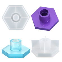 多边形蜡烛台模具 DIY水晶滴胶树脂六边形蜡烛座六角摆件硅胶模具