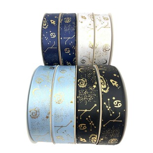 2.5cm Korean version of thermosetting bronzing star polyester ribbon packaging gift box packaging Ribbon large roll ribbon printing bronzing
