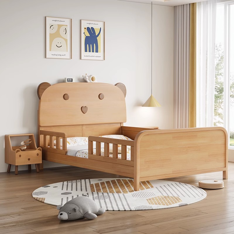 Modern Minimalist Solid Wood Children's Guardrail Bed Beech Wood Bed 1.35m for Boys and Girls Bedroom Home Bed 1.2m Small Space