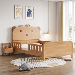 Modern Minimalist Solid Wood Children's Guardrail Bed Beech Wood Bed 1.35m for Boys and Girls Bedroom Home Bed 1.2m Small Space