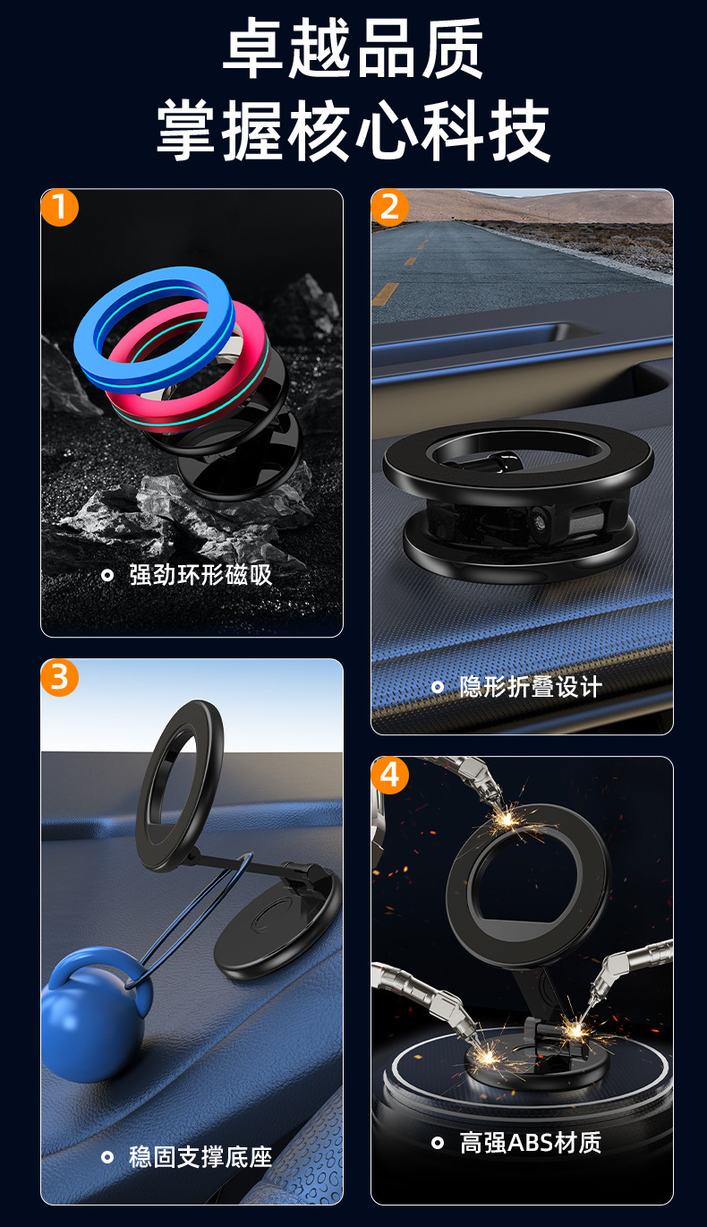 2025 Car Mobile Phone Holder Foldableing Magnetic Navigation Dashboard Car Strong Magnetic Center Console Rotating Holder
