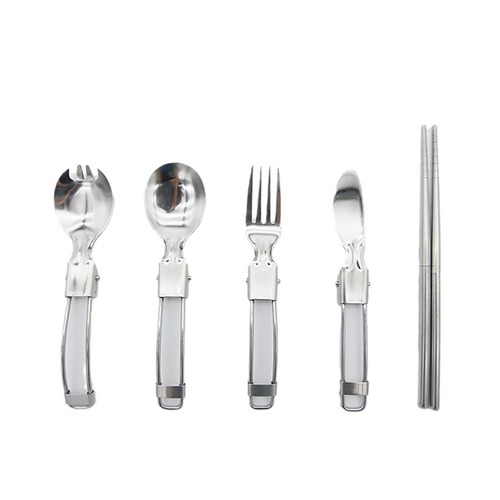 Outdoor picnic travel portable 304 stainless steel folding tableware salad spoon fork chopsticks folding spoon set