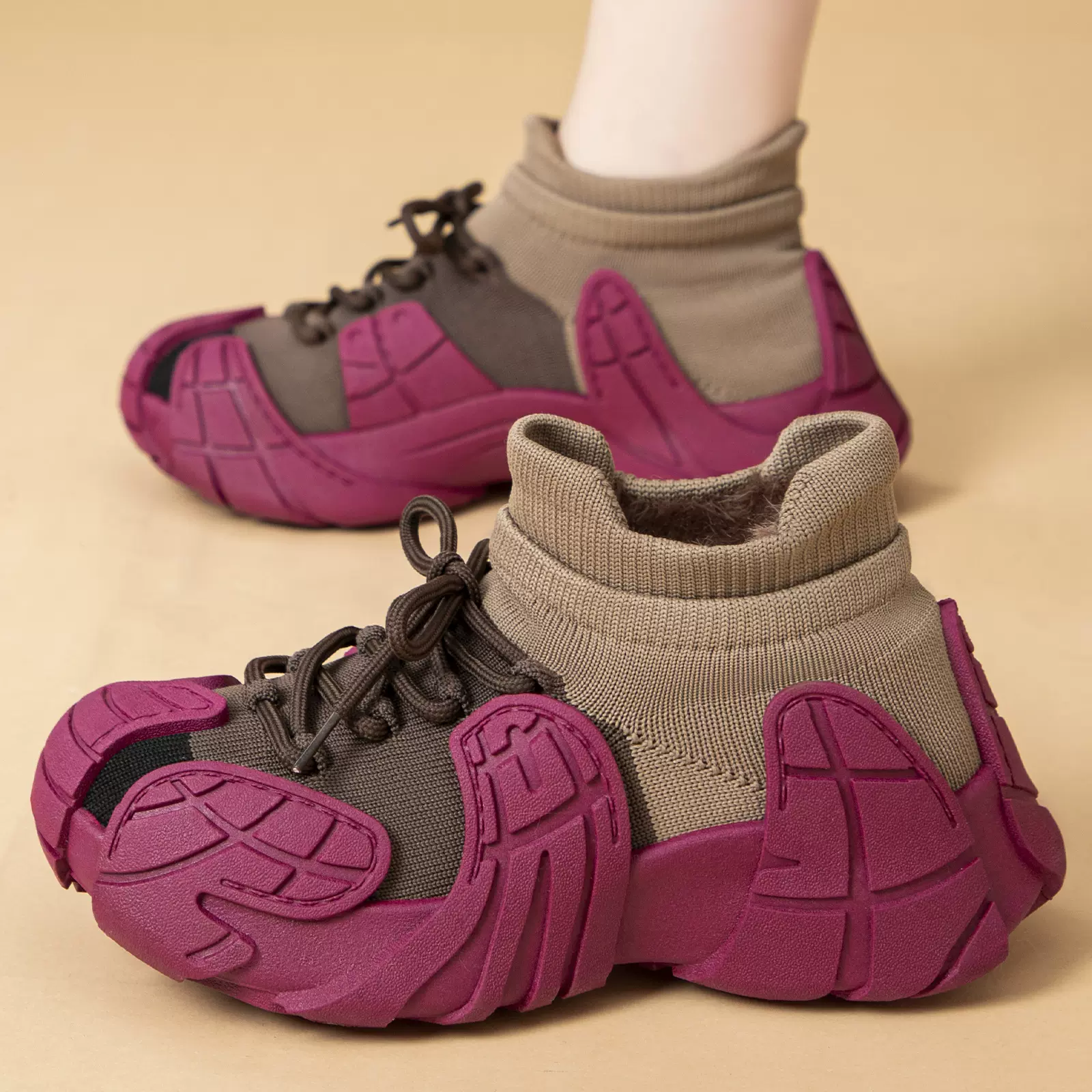 鞋子女棉鞋加绒加厚冬季鞋休闲厚底棉靴八爪鱼飞织鞋户外百搭女靴