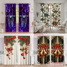 JIT代发Y2半托数码印花圣诞节窗帘 涤纶材质适用客厅卧室一件起订