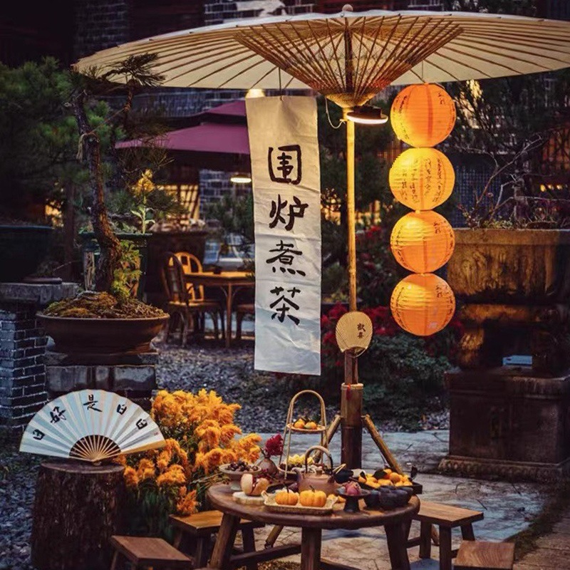 中式户外大油纸伞古风防雨遮阳大油纸伞复古庭院伞围炉煮茶垒德株