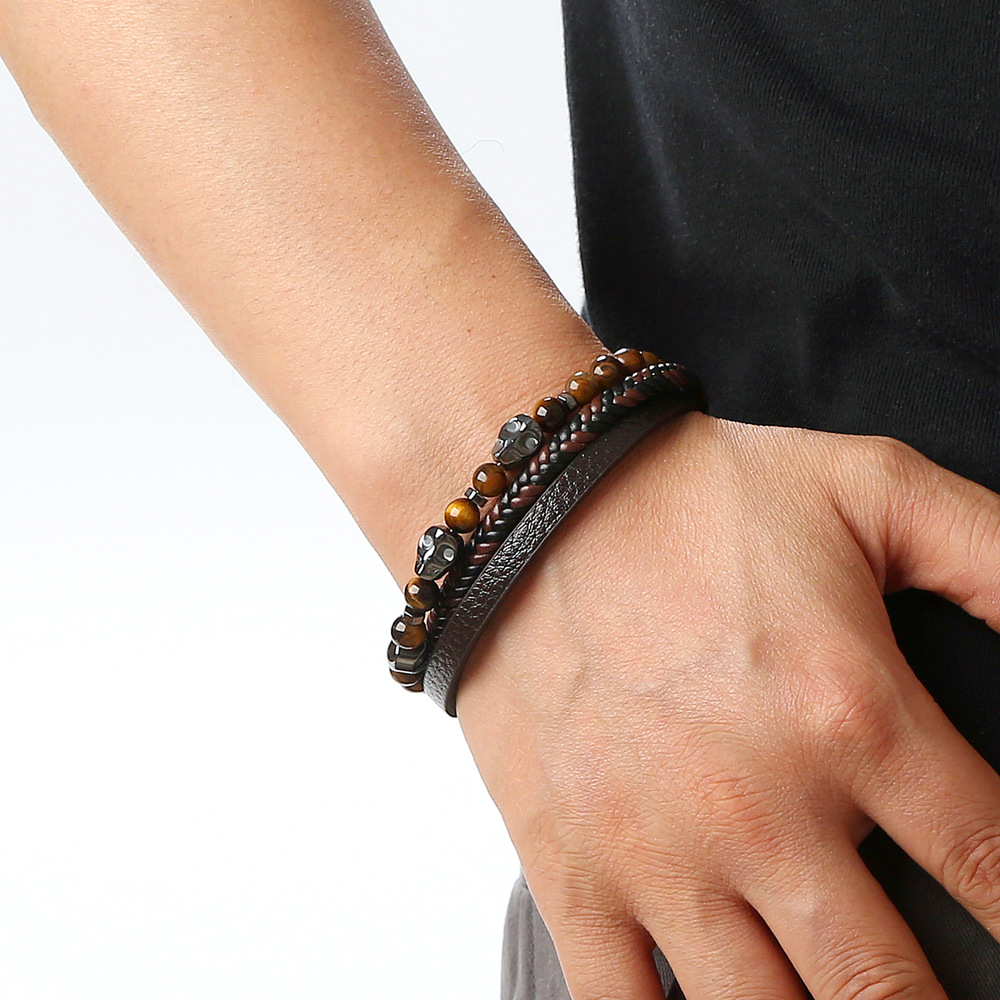 2 Stück natürliches Edelstahl-Tigerauge-Stein-Herren-Skelett-Armband_voghion.com