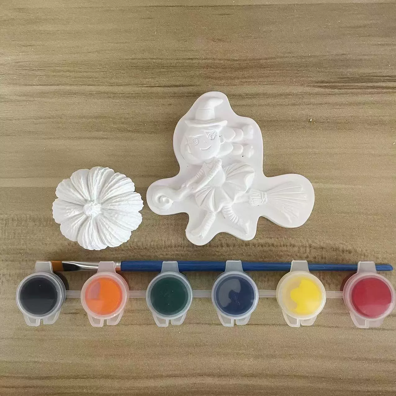 跨境定做万圣节南瓜女巫石膏娃娃DIY手工涂色彩绘石膏玩具套装