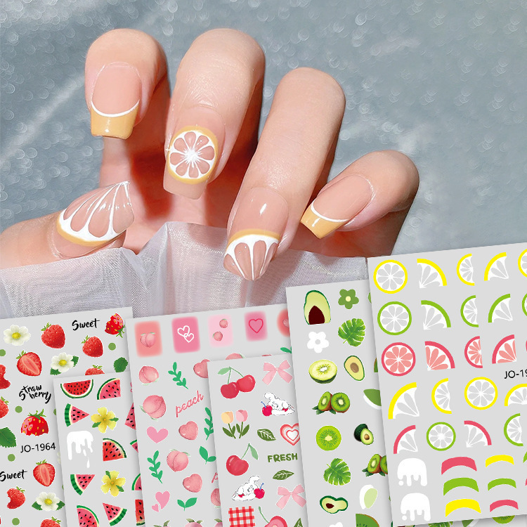 Internet Celebrity Nail Art Summer Lemon Strawberry Fruit Stickers Peach Decals Nail Decoration Self-Adhesive Nail Stickers