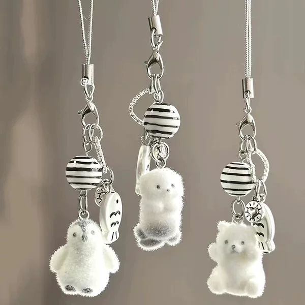 Cute Cartoon Flocking Puppy Mobile Phone Pendant Bag Hanging Adornment Bag Decorative Pendant Keychain All-match Jewelry