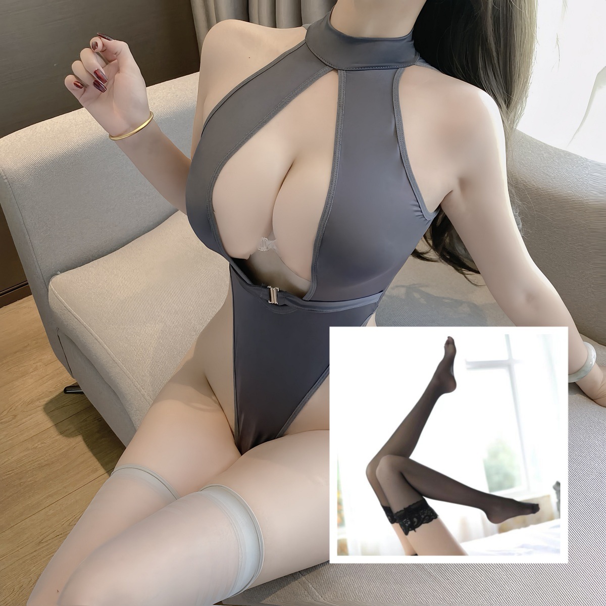 그레이 블랙 스타킹