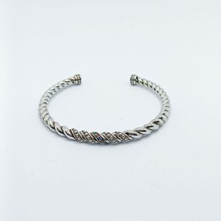 S925 Sterling Silver Twist Braided Solid Open Bracelet for Men and Women, Trendy Niche, High-End, Simple and Elegant Men's Jewelry