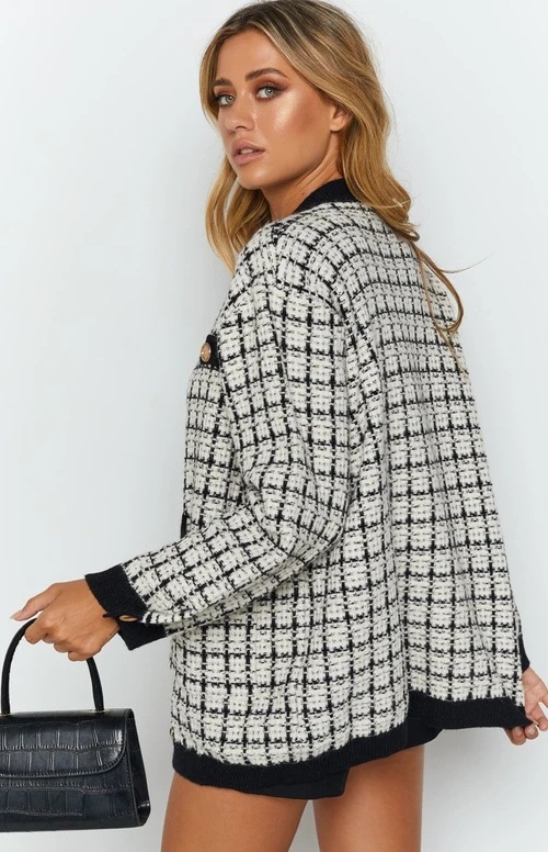 Knitted Coat Women Cardigan Plaid Loose Korean Style Spring and Autumn Sweater 2021 New Thickened  Western Style Outerwear in Cardigans