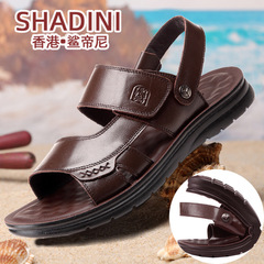 【頭層牛皮】夏季男士涼鞋大碼軟底真皮沙灘鞋爸爸休閒軟底涼拖鞋