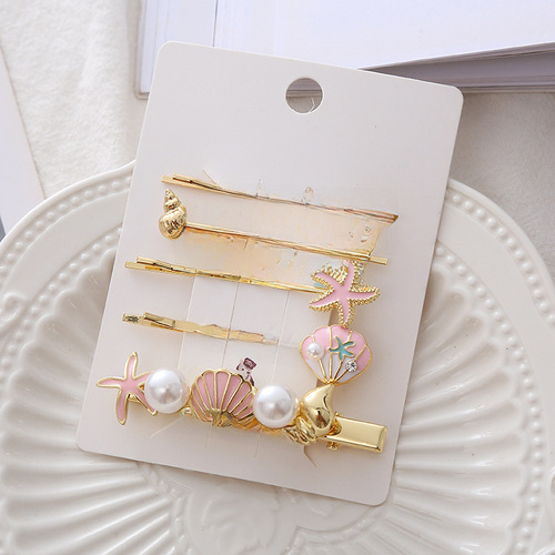 Creative Seashell, Starfish, and Shell Hair Clips Set for Women - Duckbill Clips, One-Sided Clips, Edge Clips, Side Clips, and Fringe Clips