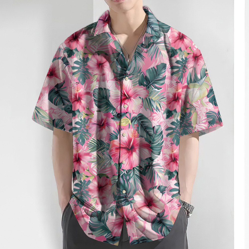 2024 Camisa de manga corta estampada hawaiana para hombre, talla europea, playa, fábrica de camisas para hombre hawaiano