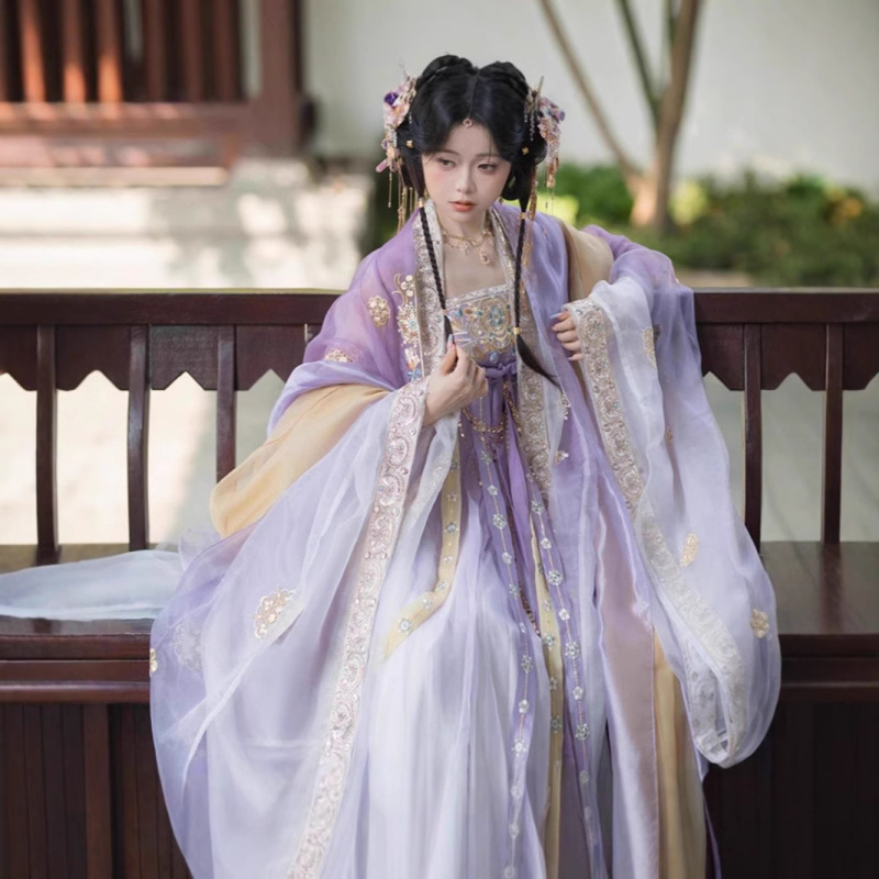 Hua Chao Ji [Your Highness] Gorgeous Tang Style Chest-length Dress Embroidered Big Sleeve Cloak Gorgeous Hanfu Daily Super Fairy