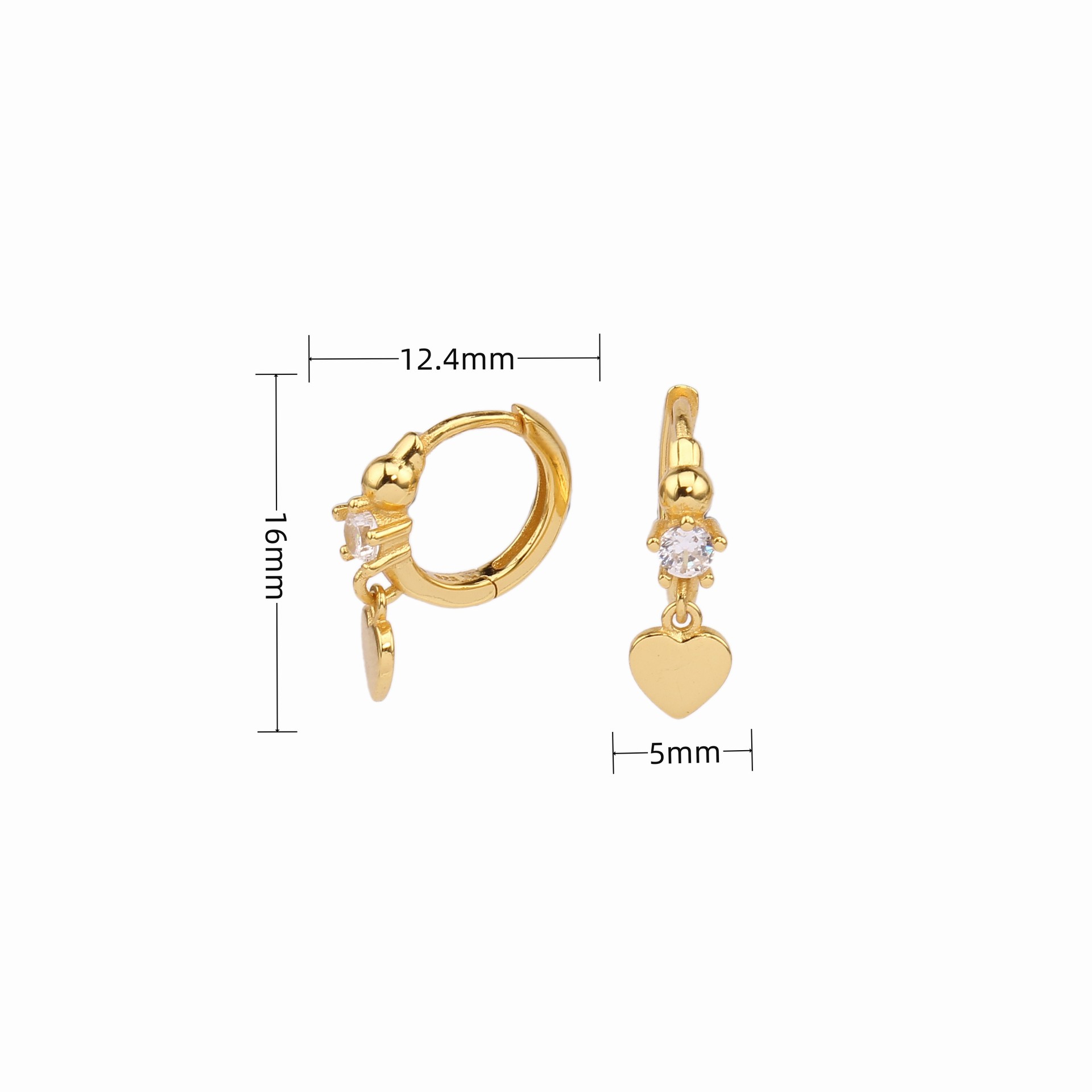 6g Weight 0.03µm Gold Plating Thickness 1 Pair 925 Sterling Silver Zircon Heart Shape Drop Earrings