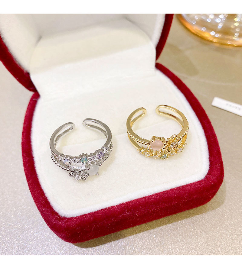 Sweet Flower Copper Plating Inlay Zircon Open Ring 1 Piece