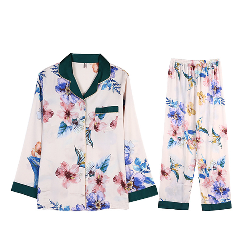 새로운 아이스 실크 가정복 가디건 여름 여성 투피스 세트 겉옷 입고 실크 잠옷 얇은 도매