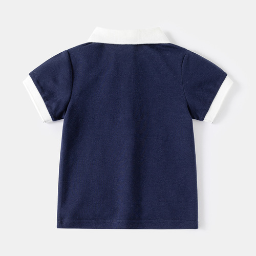Children's Short Sleeve T-shirt 2024 Summer Korean Style Kids' Clothing Boy's Color-blocked Sleeve Short Sleeve POLO Shirt Baby Cartoon Top
