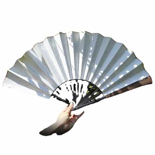 Feichi's new guqin carving fan one-foot black-headed green fan bone rice paper blank calligraphy and painting fan Chinese style folding fan