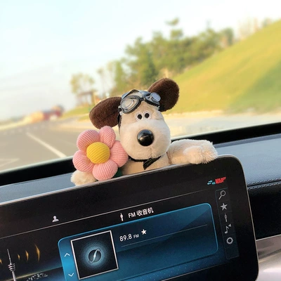 Cute Dog Rearview Mirror Ornament Car ornaments - dog-with-pink-flower-flying-mirror-lying-on-the-screen-ornament