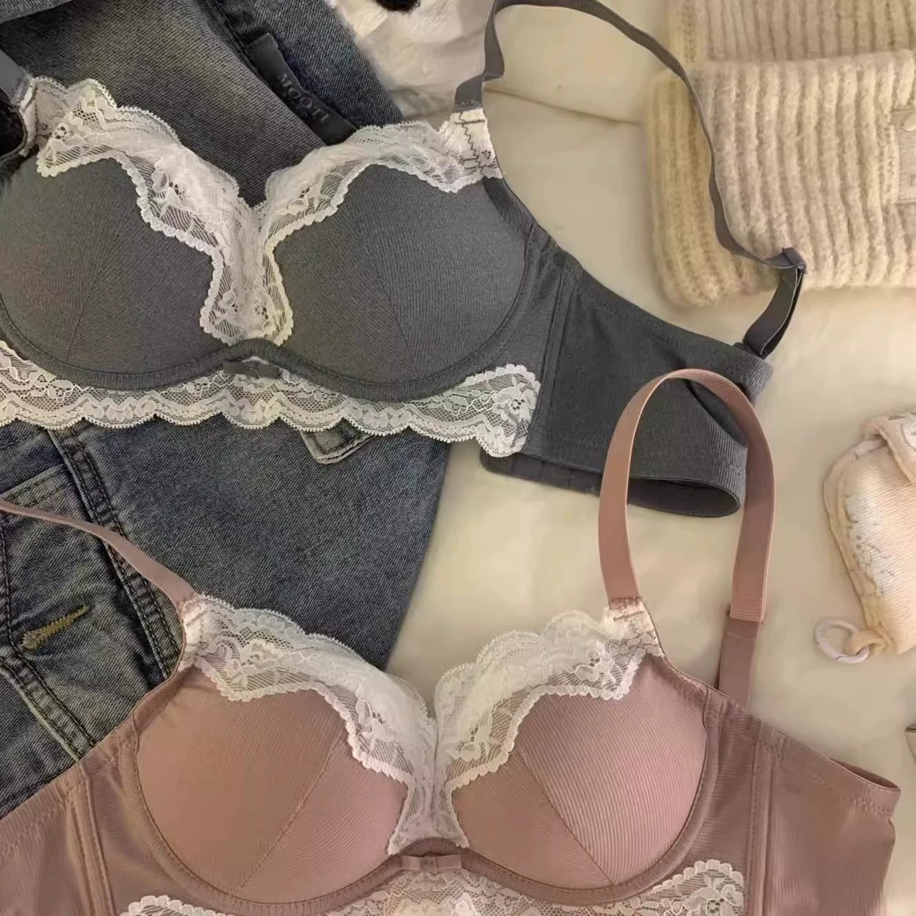 Lace supporting wireless bra, bra top, french style