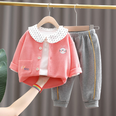 女童秋装婴幼儿服装女宝宝一件代发童装2021秋季娃娃领三件套|ru