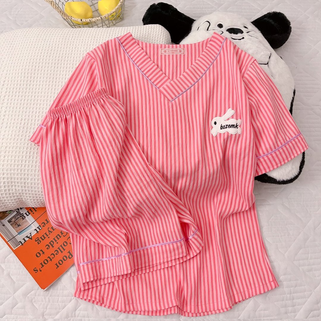 Al por mayor transfronterizo nuevo pijama dulce de verano nubes de algodón impresión de dibujos animados de cuello V hoodie set de ropa para el hogar
